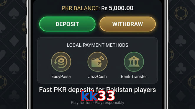 Deposit and withdrawal screen with PKR methods